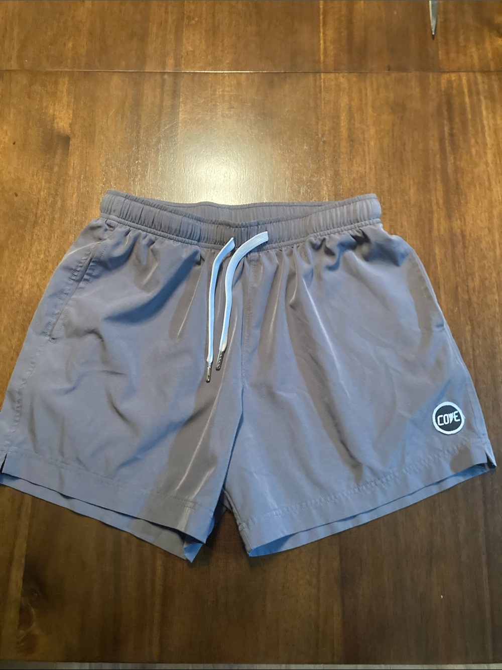 Cove Men's Gray Athletic Swim Shorts with White Drawstring